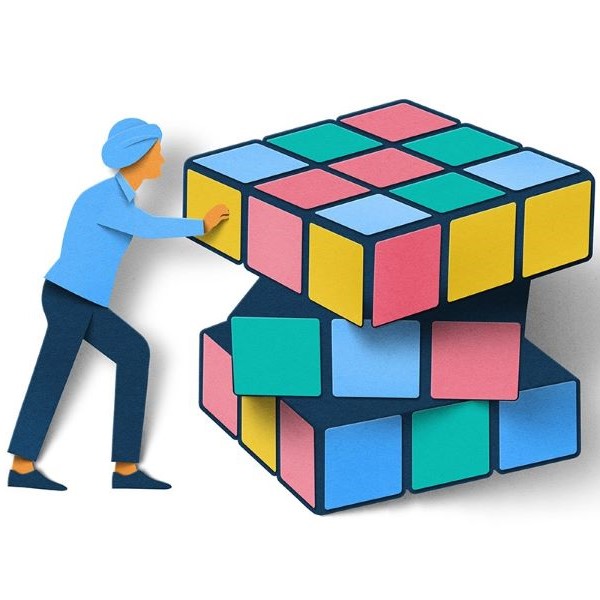 man solving puzzle
