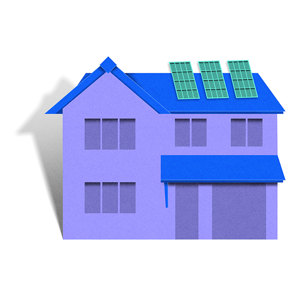 Purple house with green solar panel illustration