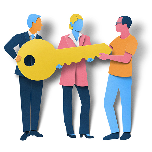 Illustration of people holding a key