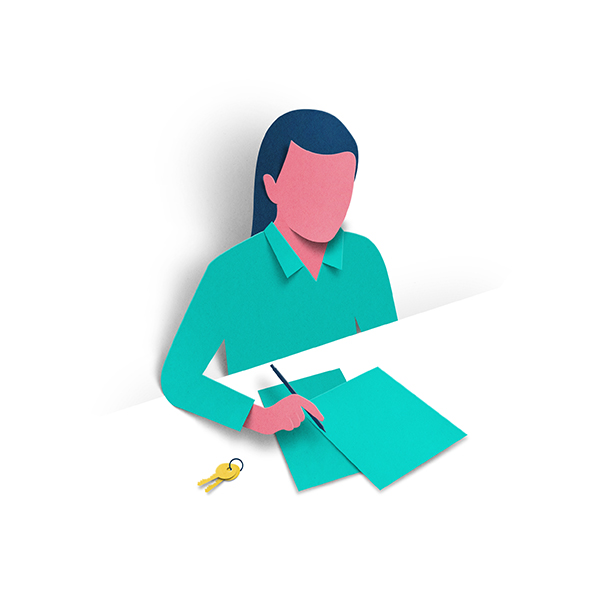 Illustration of a woman filling out documents