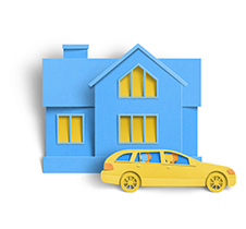 car outside house illustration