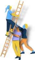 People supporting ladder illustration